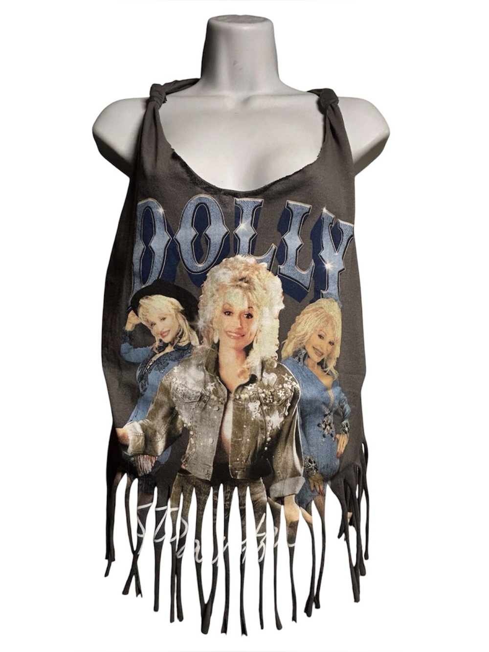 Dolly Parton Retro Oversized Tee with Fringe Detailing – Size Large